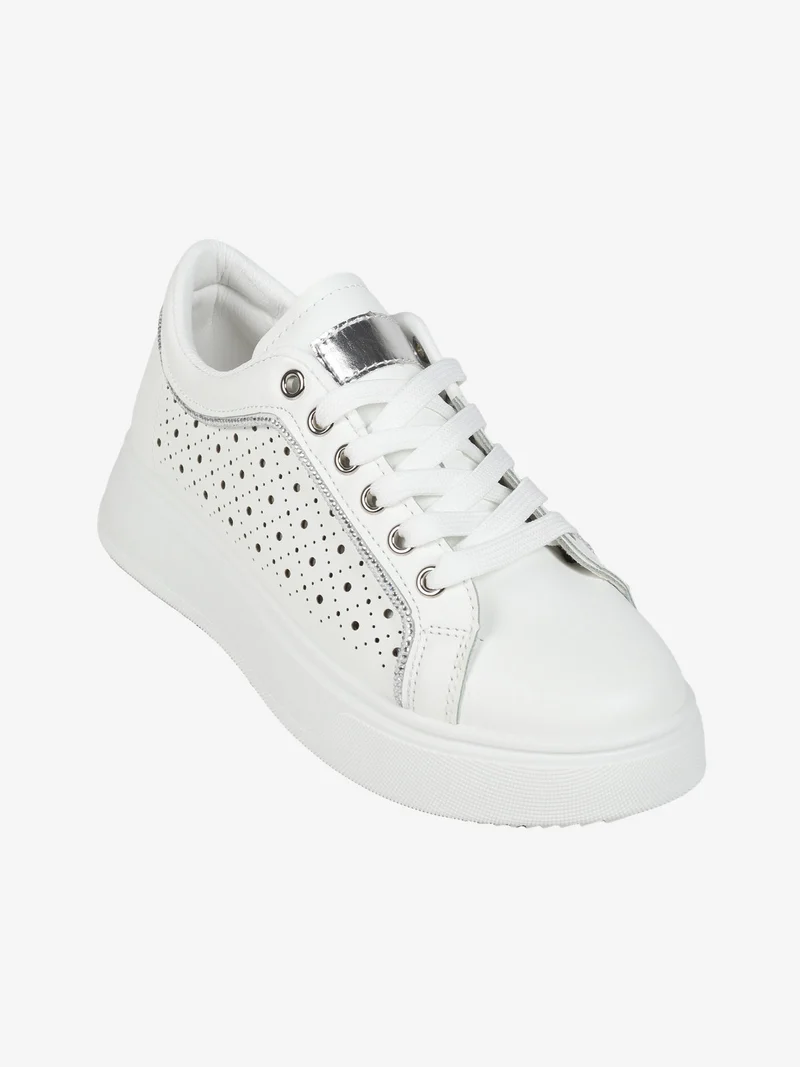 Sneakers donna traforate con platform - argento