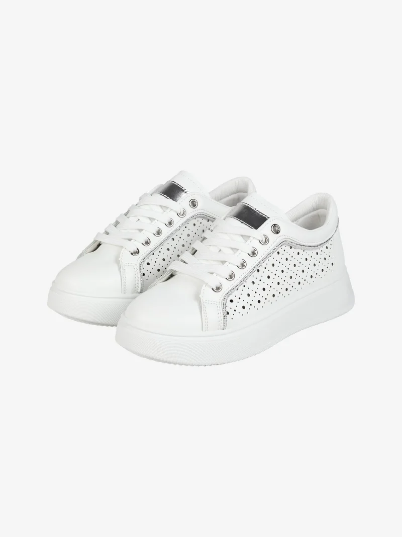 Sneakers donna traforate con platform - argento