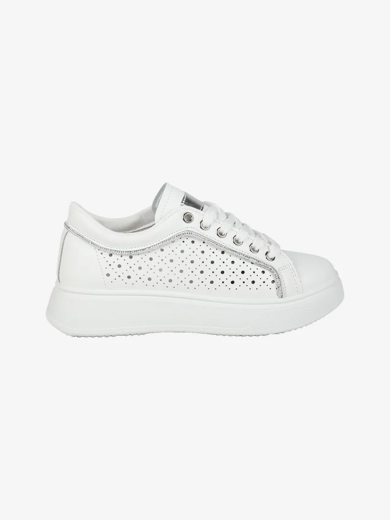 Sneakers donna traforate con platform - argento