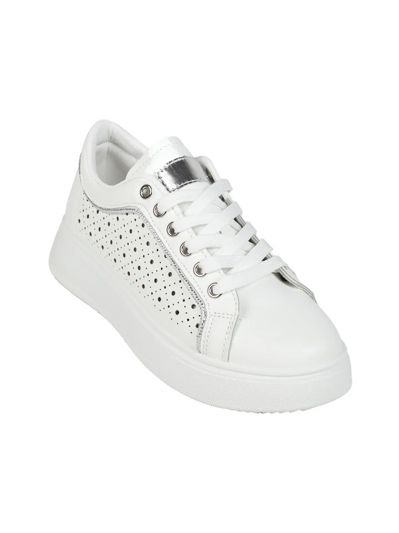 Sneakers donna traforate con platform - argento