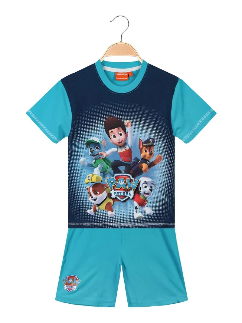 Completo corto da bambino con stampa - azzurro