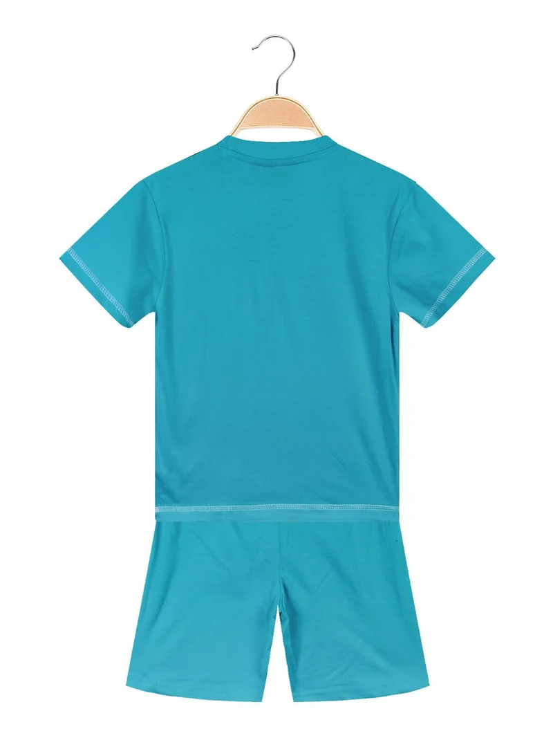 Completo corto da bambino con stampa - azzurro