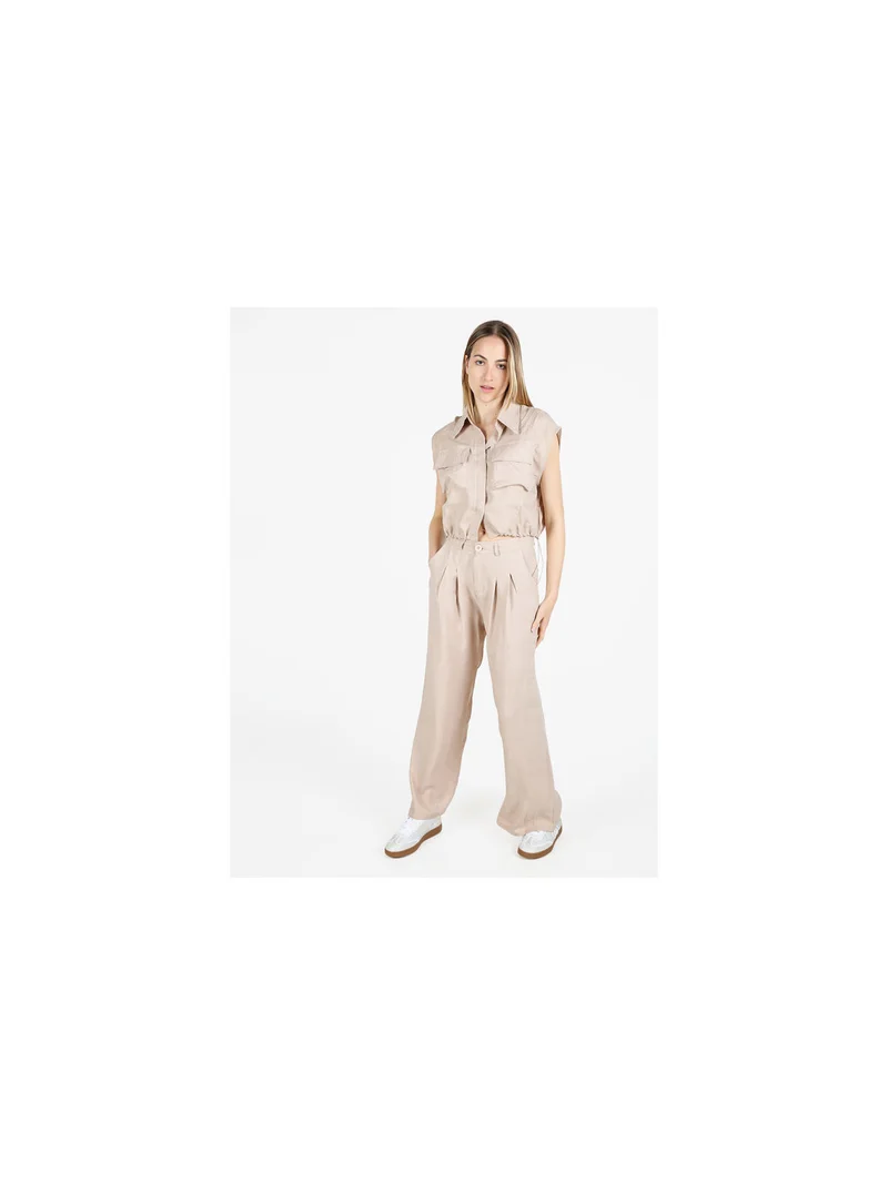Top donna in misto lino con coulisse laterali - khaki