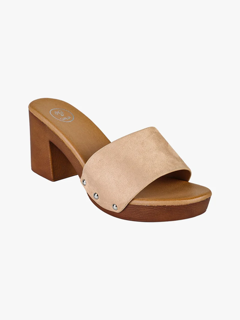 Ciabatte donna con tacco e plateau - beige