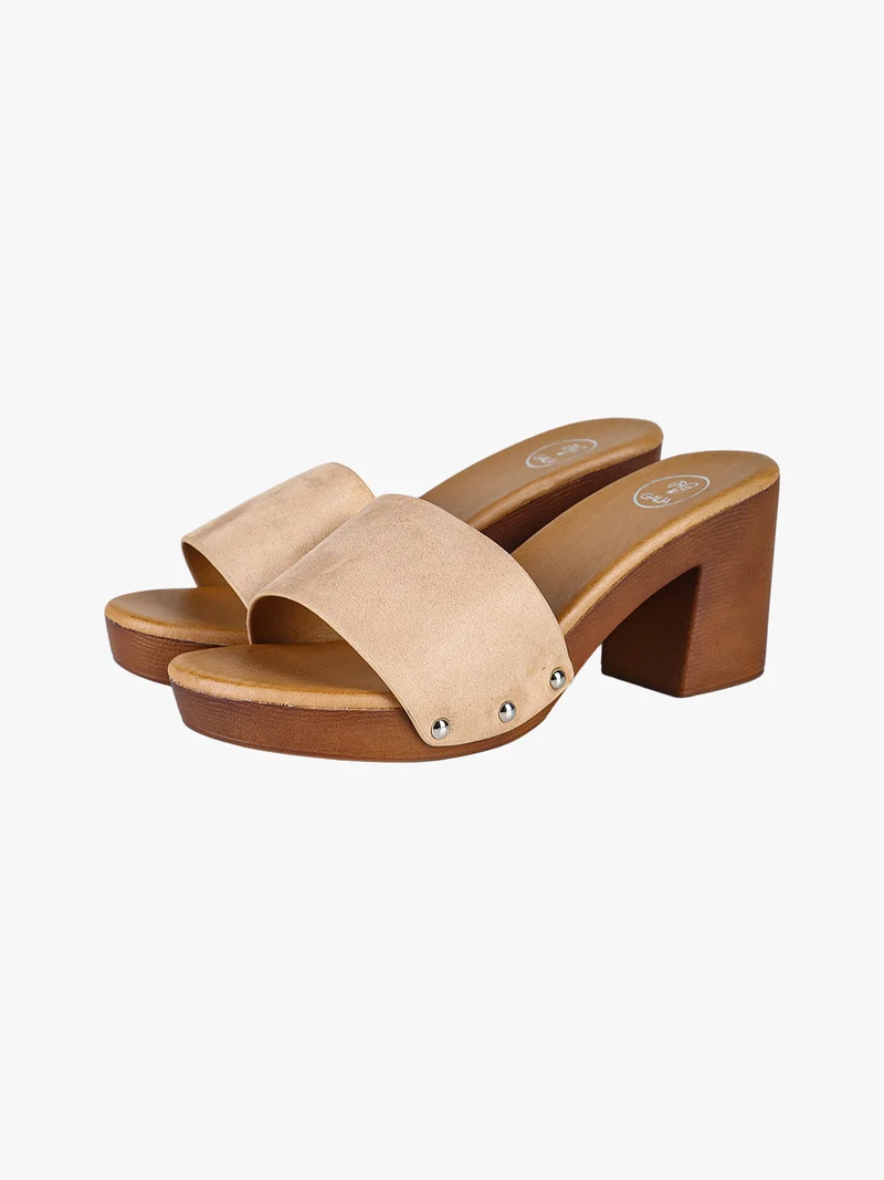Ciabatte donna con tacco e plateau - beige