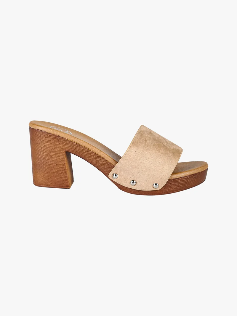 Ciabatte donna con tacco e plateau - beige