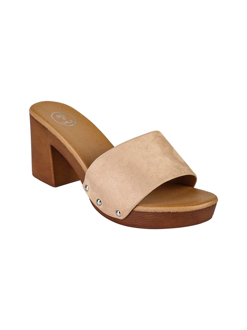 Ciabatte donna con tacco e plateau - beige