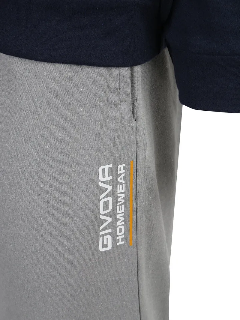 Pigiama lungo da uomo in misto cotone interlock - blu scuro