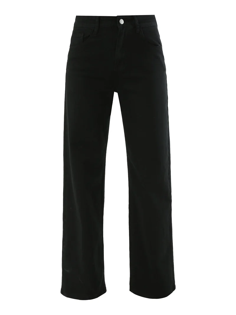 Pantaloni donna jeans a gamba larga - nero