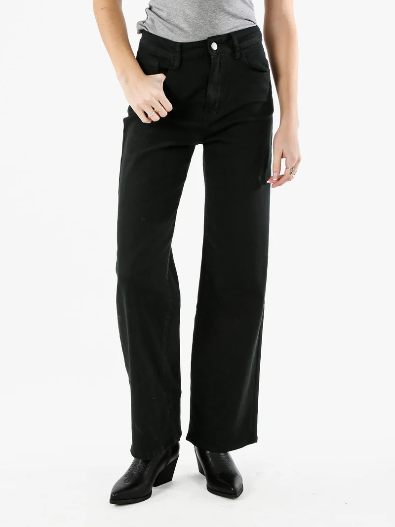 Pantaloni donna jeans a gamba larga - nero