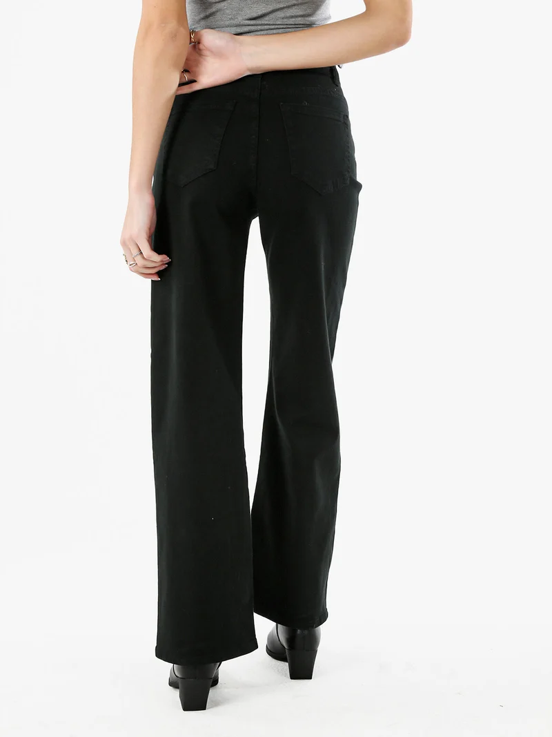 Pantaloni donna jeans a gamba larga - nero