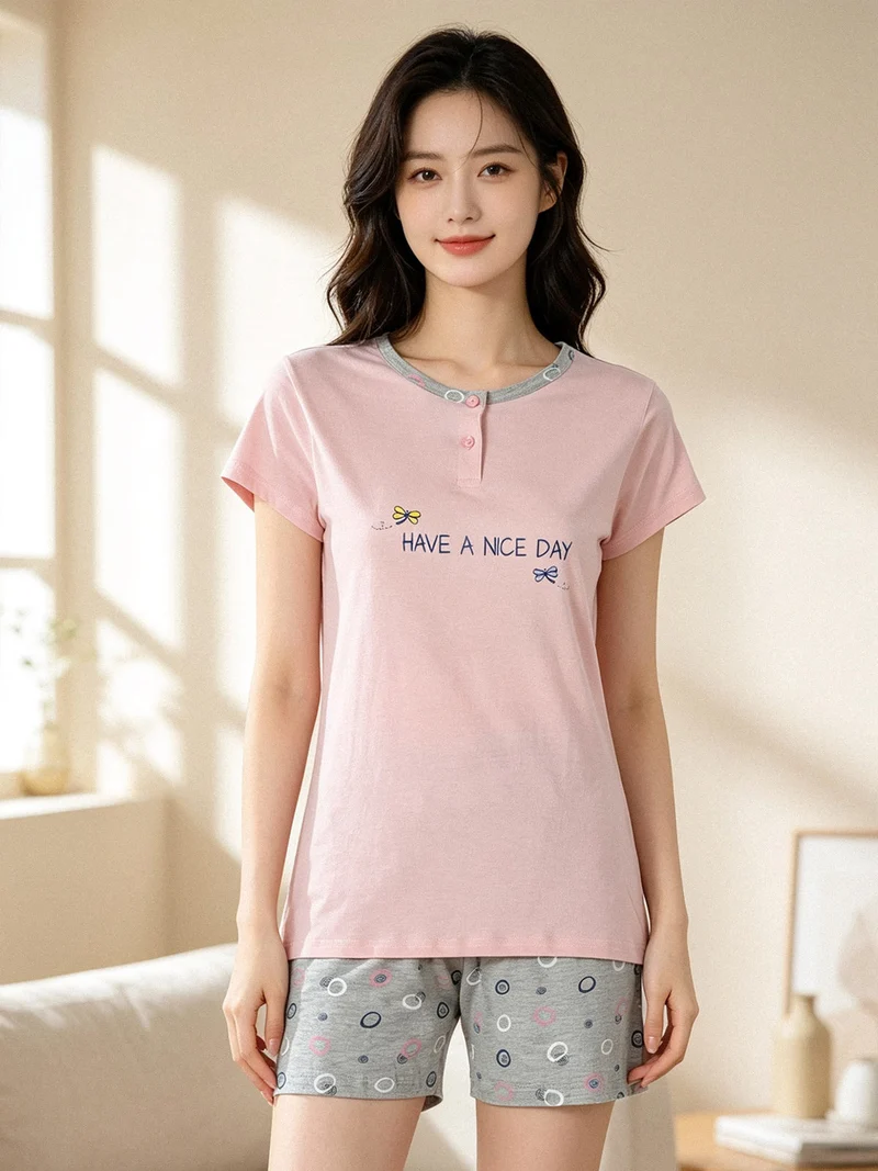 Pigiama corto da donna in cotone - rosa