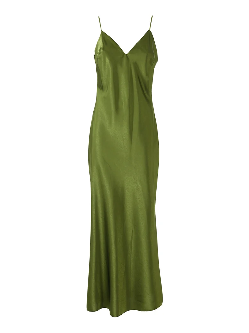 Abito lungo da donna effetto raso con spalline sottili - verde
