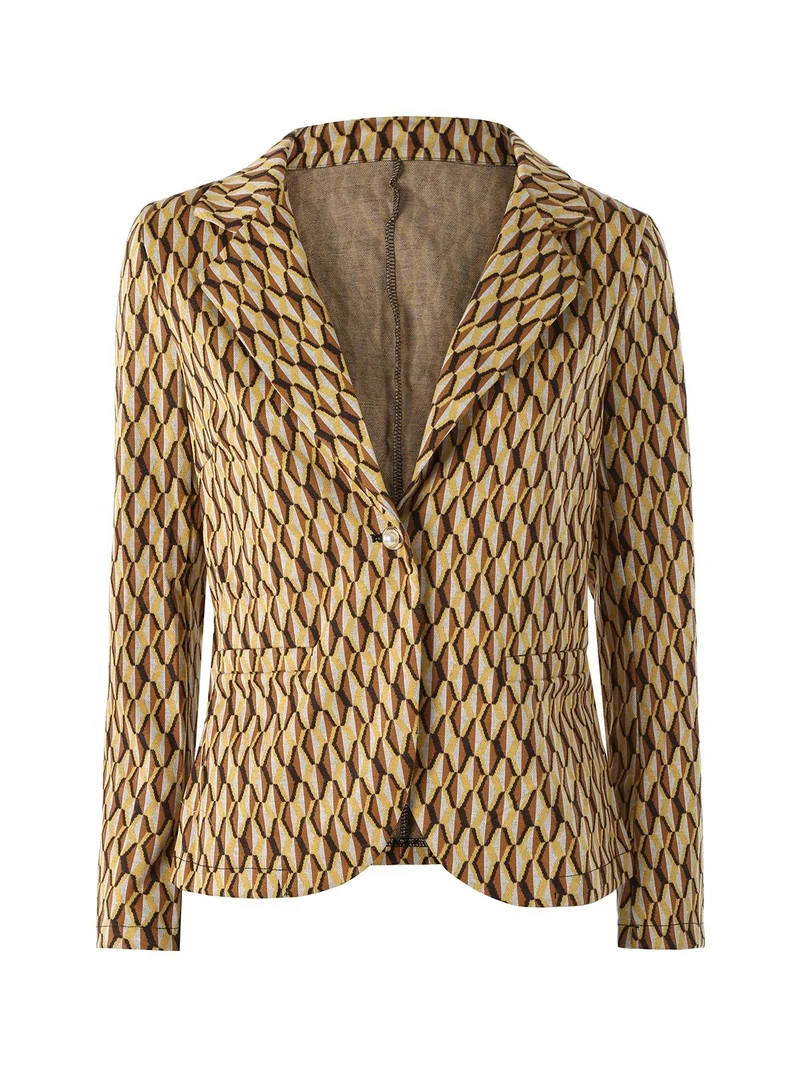 Blazer donna con stampe geometriche - cammello