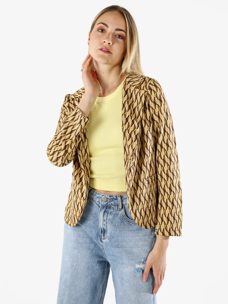 Blazer donna con stampe geometriche - cammello