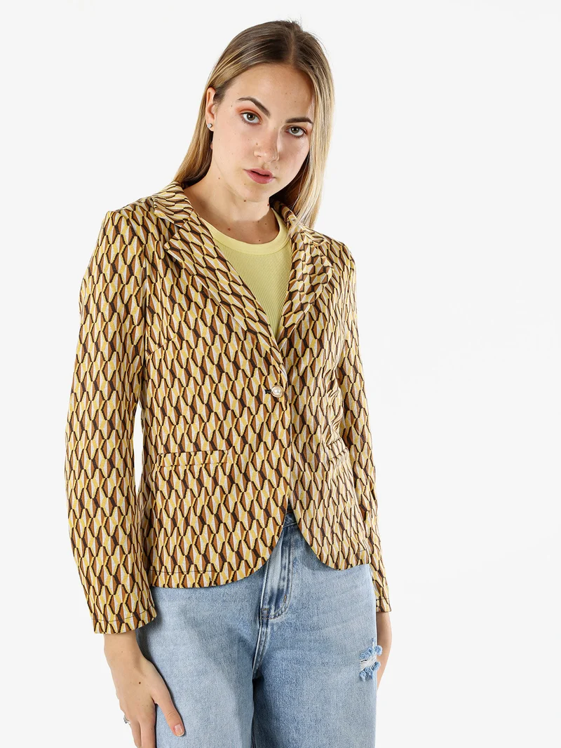 Blazer donna con stampe geometriche - cammello