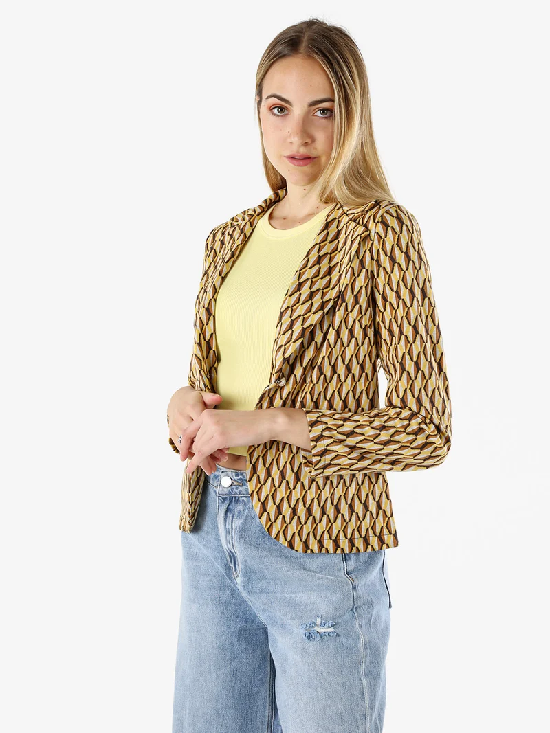 Blazer donna con stampe geometriche - cammello