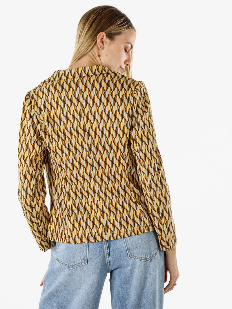 Blazer donna con stampe geometriche - cammello