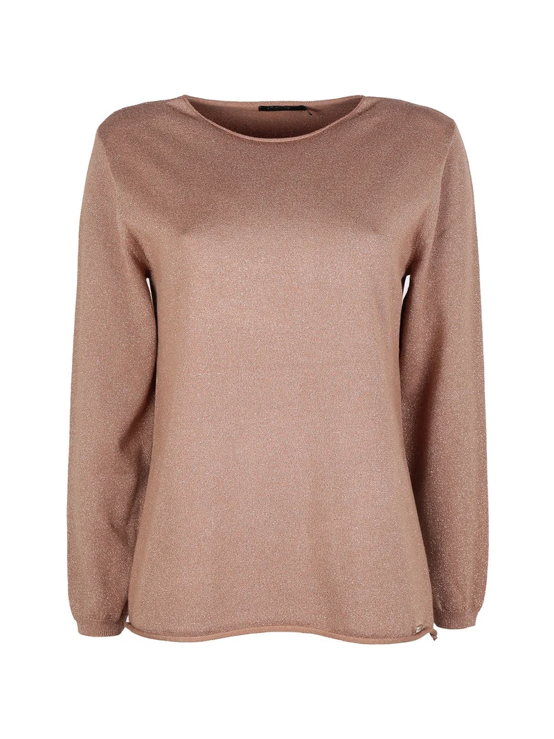 Maglia donna in lurex con spacchi laterali - cammello