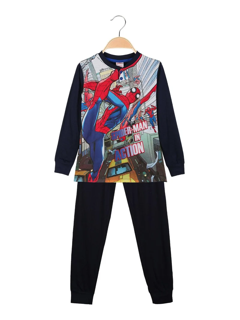 Spider Man pigiama lungo in cotone da bambino - blu scuro
