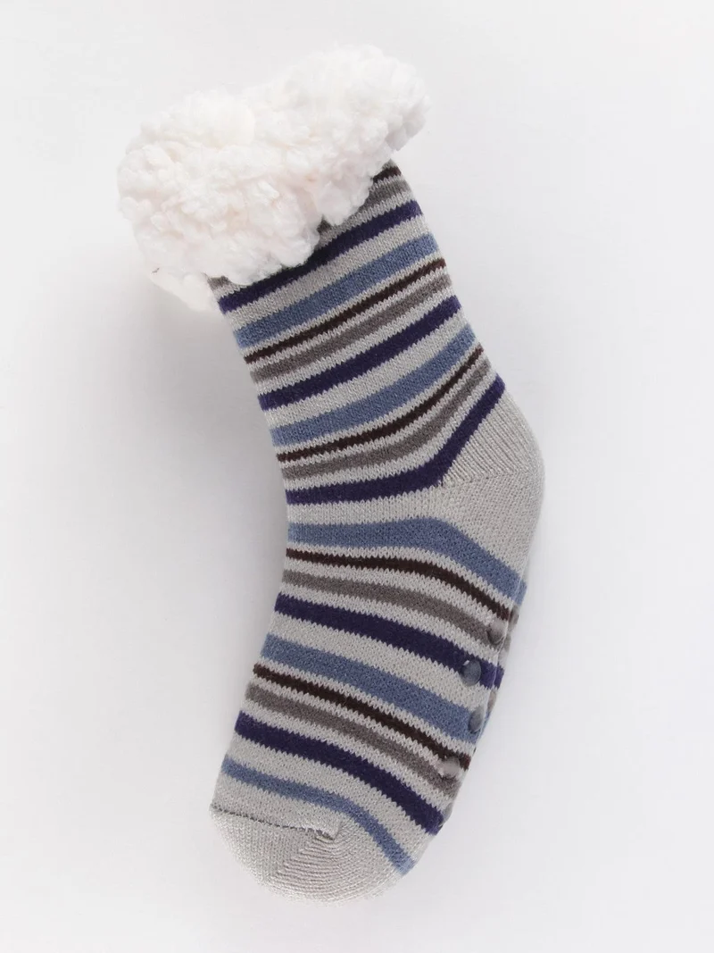 Calze antiscivolo a righe con pelo - grigio