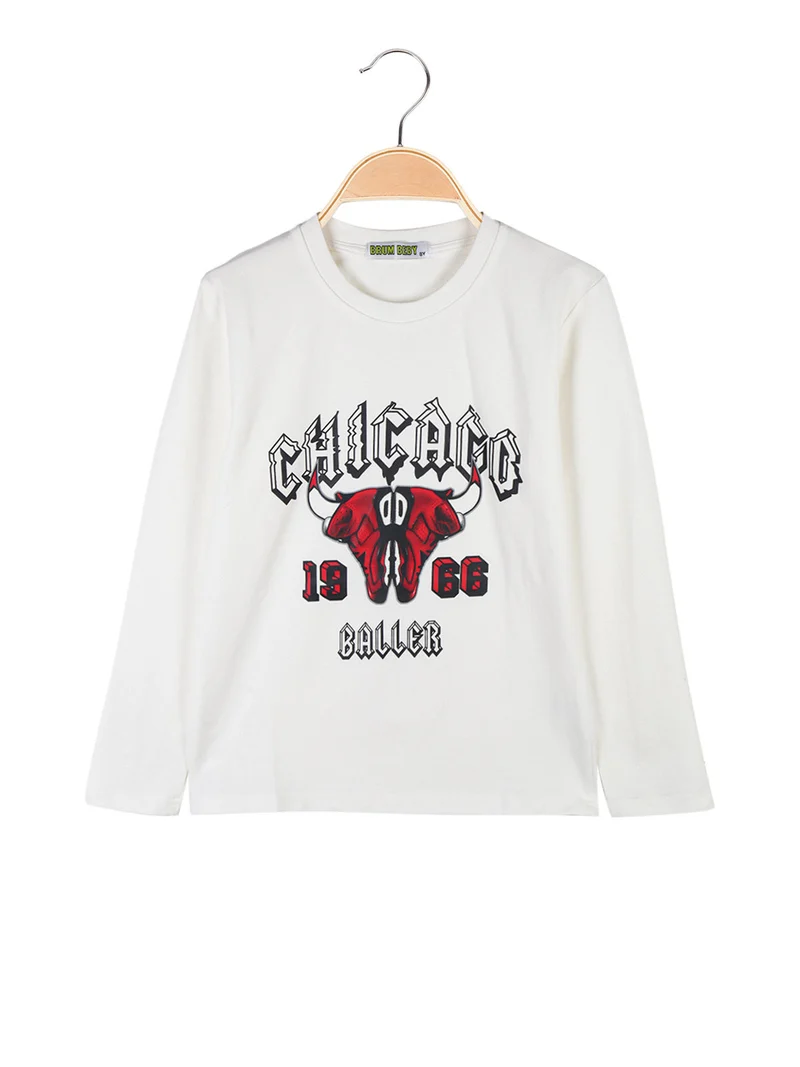 T-shirt da bambino a maniche lunghe con stampa - bianco
