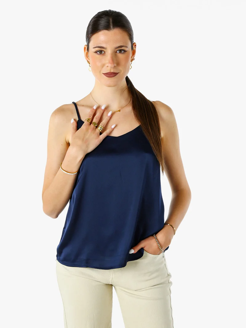 Top donna effetto raso con spalline strette - blu scuro