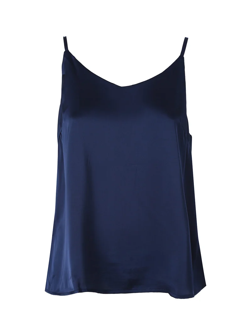 Top donna effetto raso con spalline strette - blu scuro