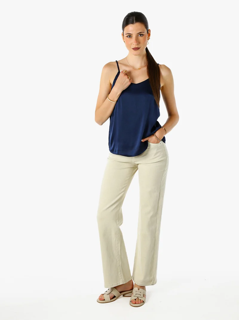 Top donna effetto raso con spalline strette - blu scuro