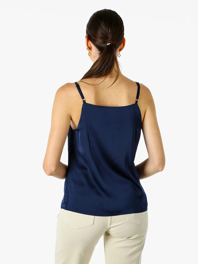 Top donna effetto raso con spalline strette - blu scuro