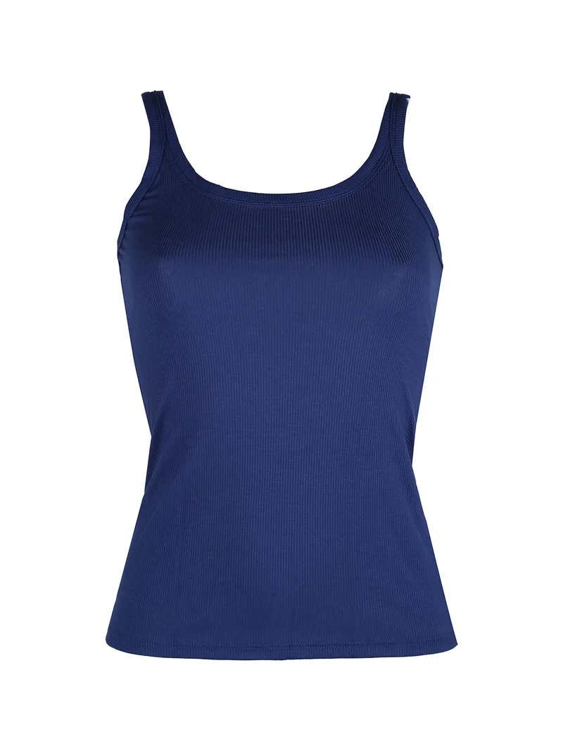 Canotta da donna a costine - blu scuro