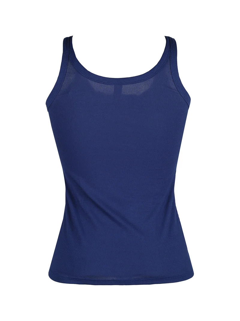 Canotta da donna a costine - blu scuro