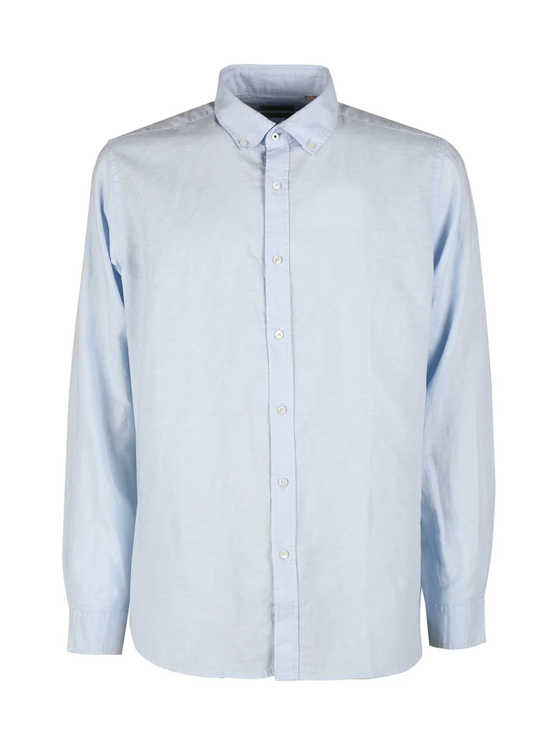 Camicia da uomo in misto lino a maniche lunghe - azzurro