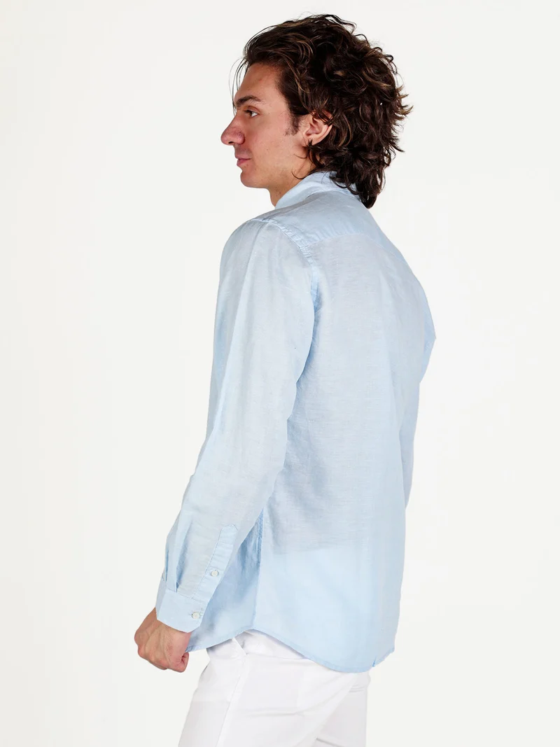 Camicia da uomo in misto lino a maniche lunghe - azzurro