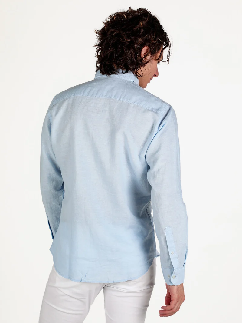 Camicia da uomo in misto lino a maniche lunghe - azzurro