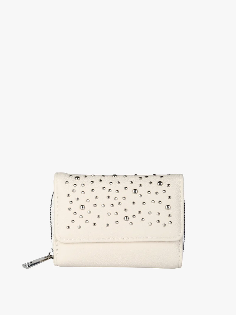 Portafoglio mini da donna con borchie - beige