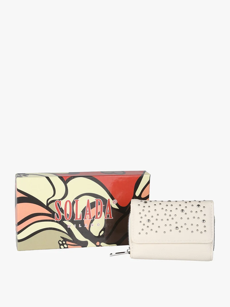 Portafoglio mini da donna con borchie - beige
