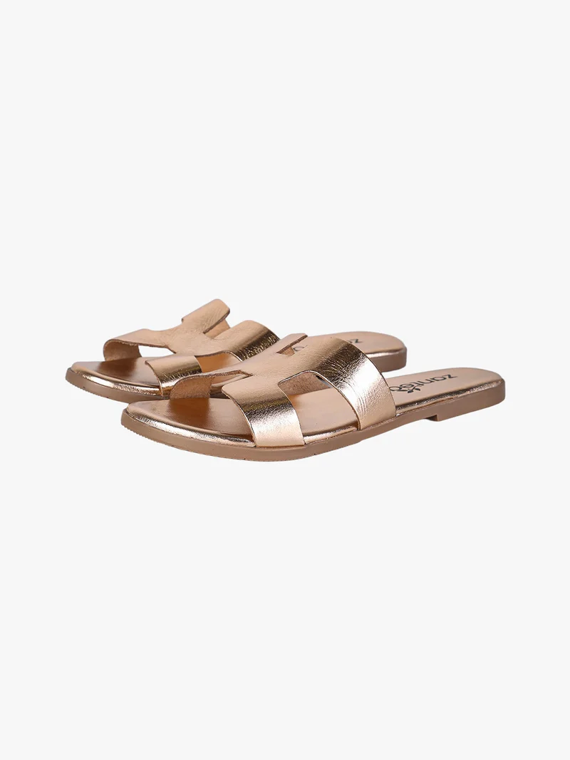 Ciabatte in pelle da donna con fascia ad H - rosa