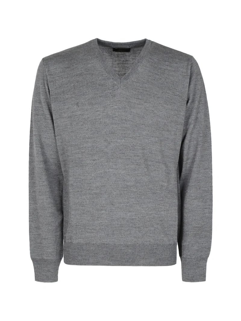 Pullover da uomo misto lana con scollo a V - grigio