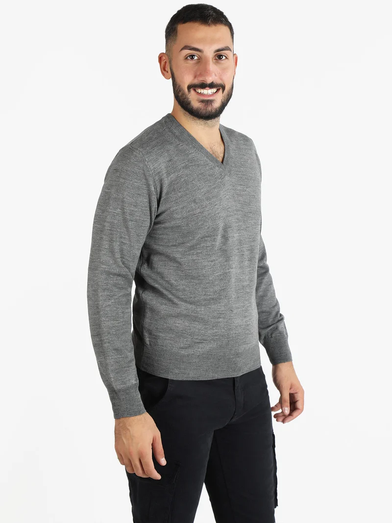 Pullover da uomo misto lana con scollo a V - grigio