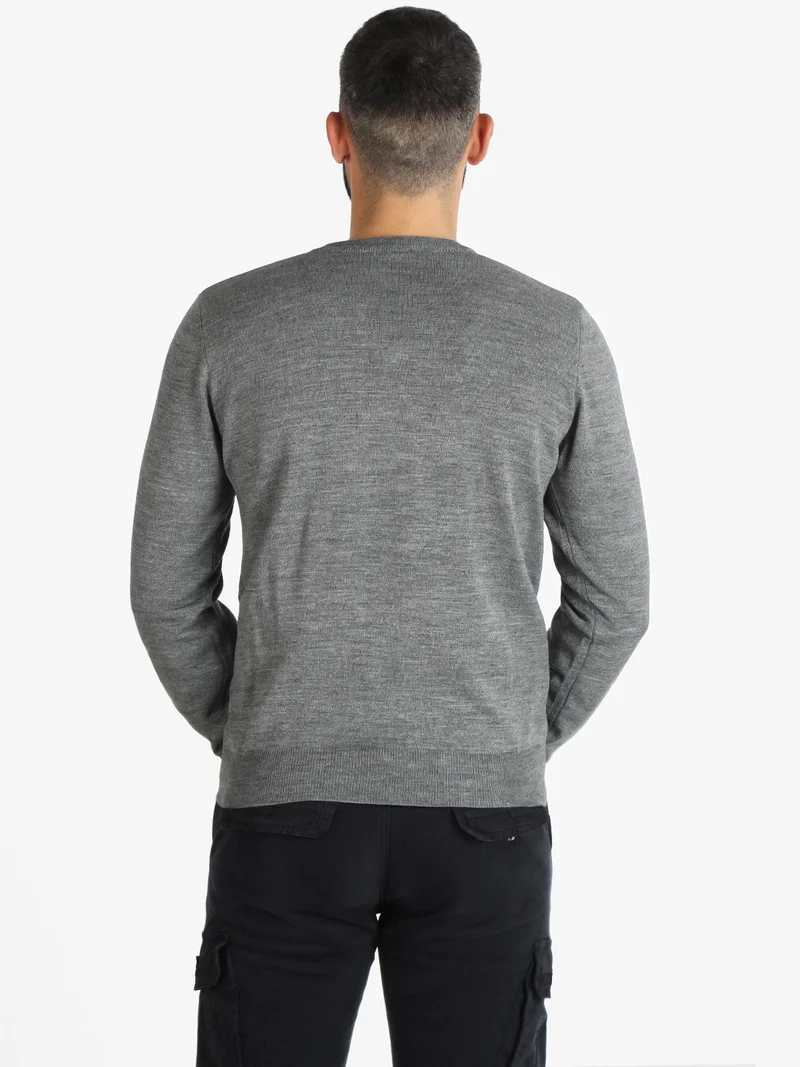 Pullover da uomo misto lana con scollo a V - grigio