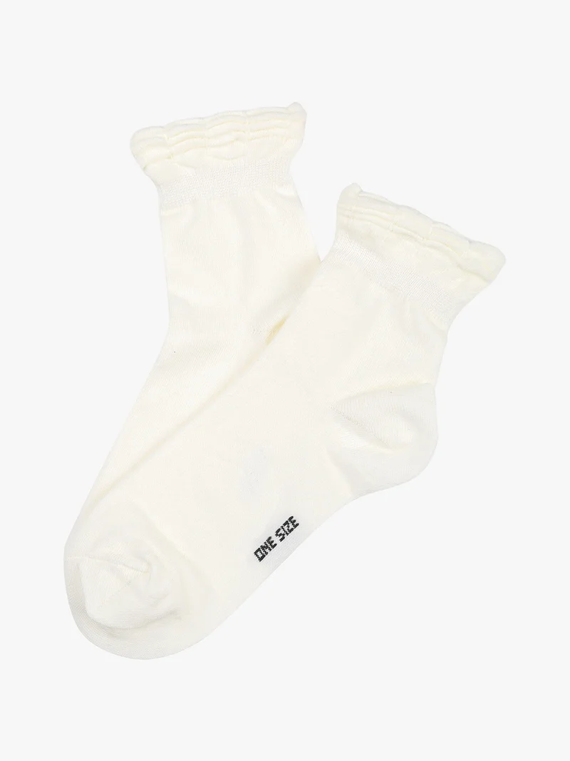 Calze corte donna in caldo cotone con bordo volant - bianco