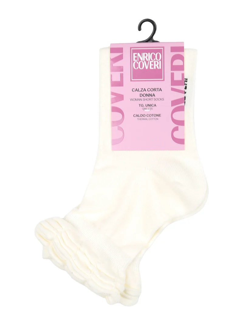 Calze corte donna in caldo cotone con bordo volant - bianco