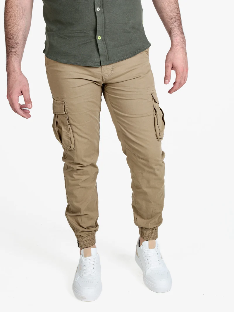 Pantaloni cargo da uomo con polsini e zip sul finale - khaki
