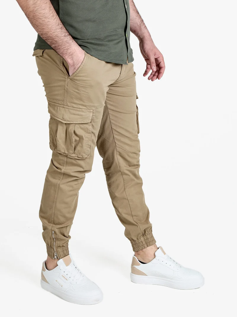 Pantaloni cargo da uomo con polsini e zip sul finale - khaki