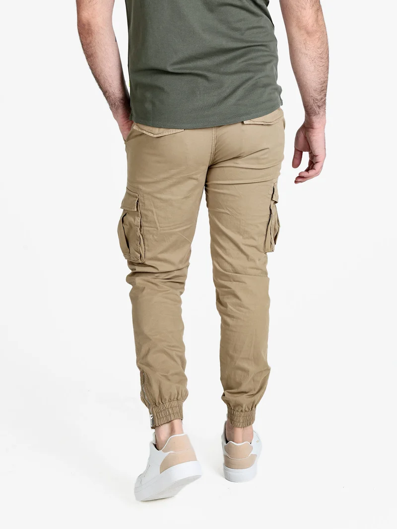 Pantaloni cargo da uomo con polsini e zip sul finale - khaki