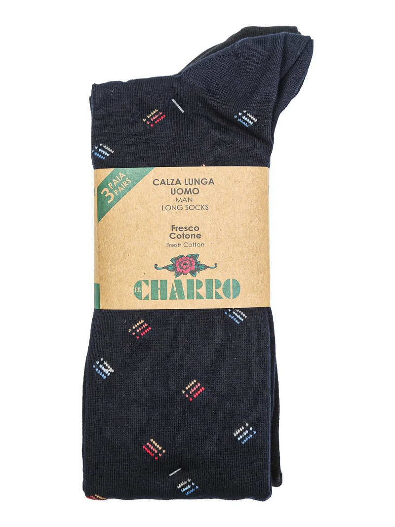 Confezione da 3 paia di calze lunghe da uomo in cotone - blu scuro