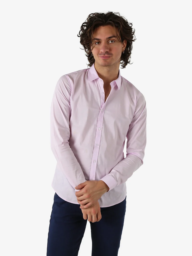 Camicia da uomo slim fit a maniche lunghe - rosa