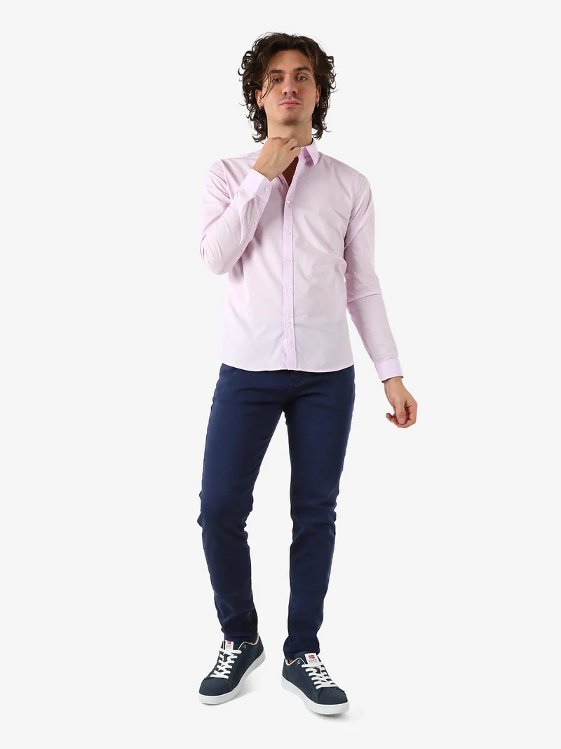 Camicia da uomo slim fit a maniche lunghe - rosa