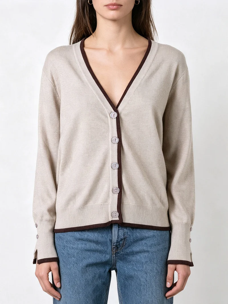Cardigan donna in maglia con bottoni e dettagli lurex - beige